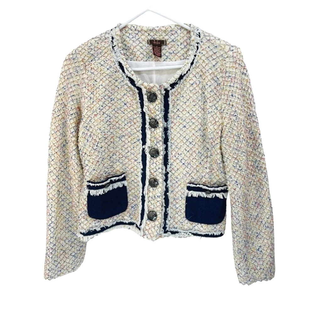 Anthropologie Multicolor Tweed Blazer with Navy Details